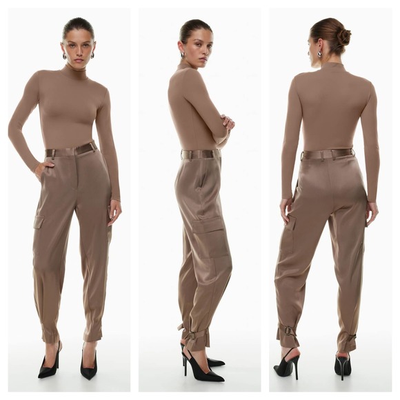 Babaton Pants - Aritzia Babaton Refined Satin‎ Cargo Pants Size 6 tan